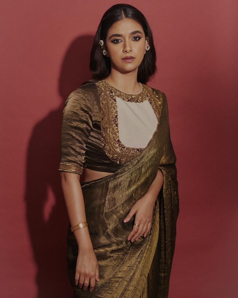 Keerthy Suresh Looking Cute In Shiny Saree Telugu Rajyam Photos