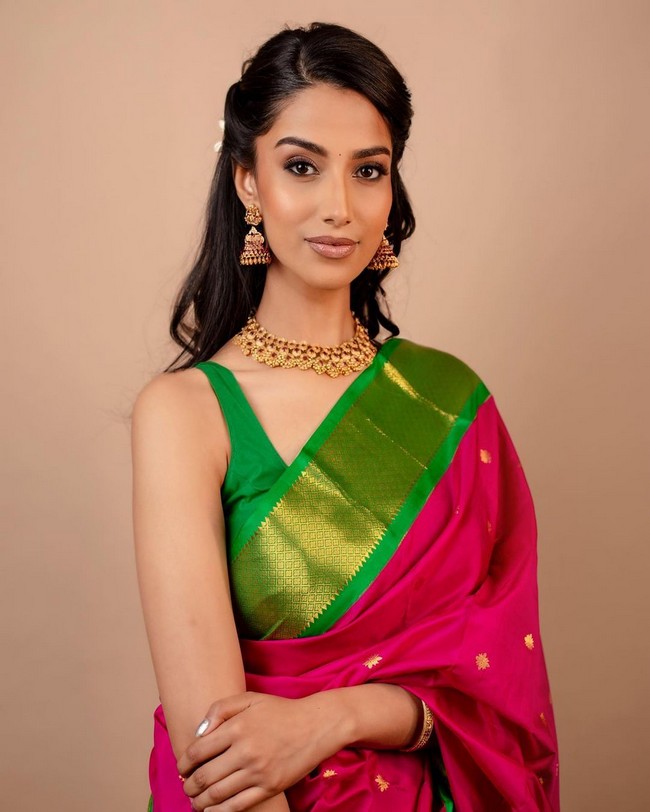 Meenakshii Chaudhary Stunning Cliks in Silk Saree