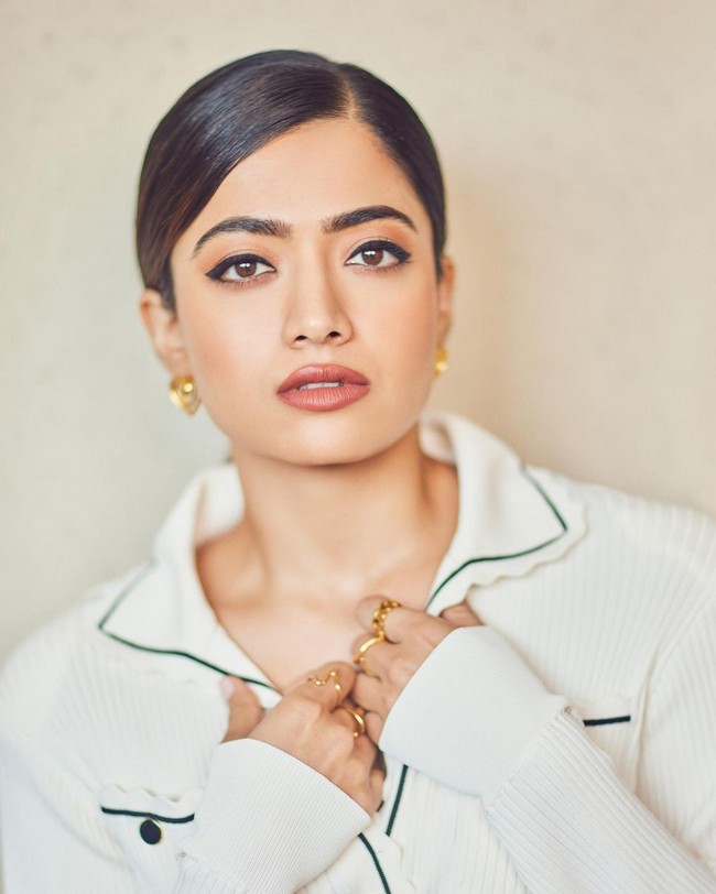 Tollywood Beauty Rashmika Looking Awesome in White Outfit