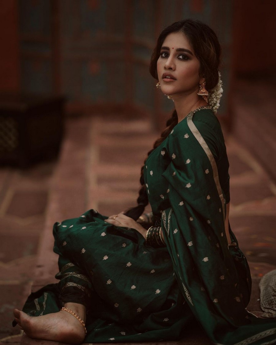Nabha Natesh Looking Beautiful in Green Silk Saree