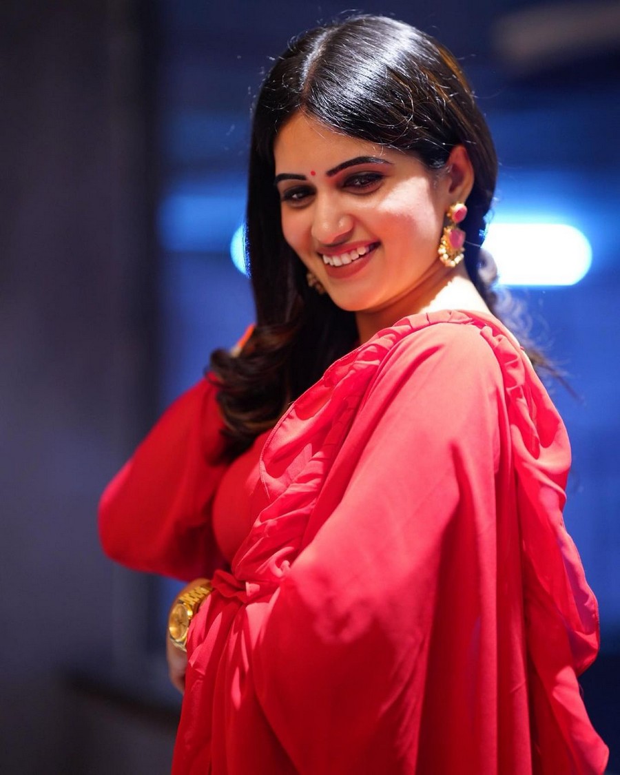 Lovely Pics Of Sravanthi Chokarapu in Red Dress