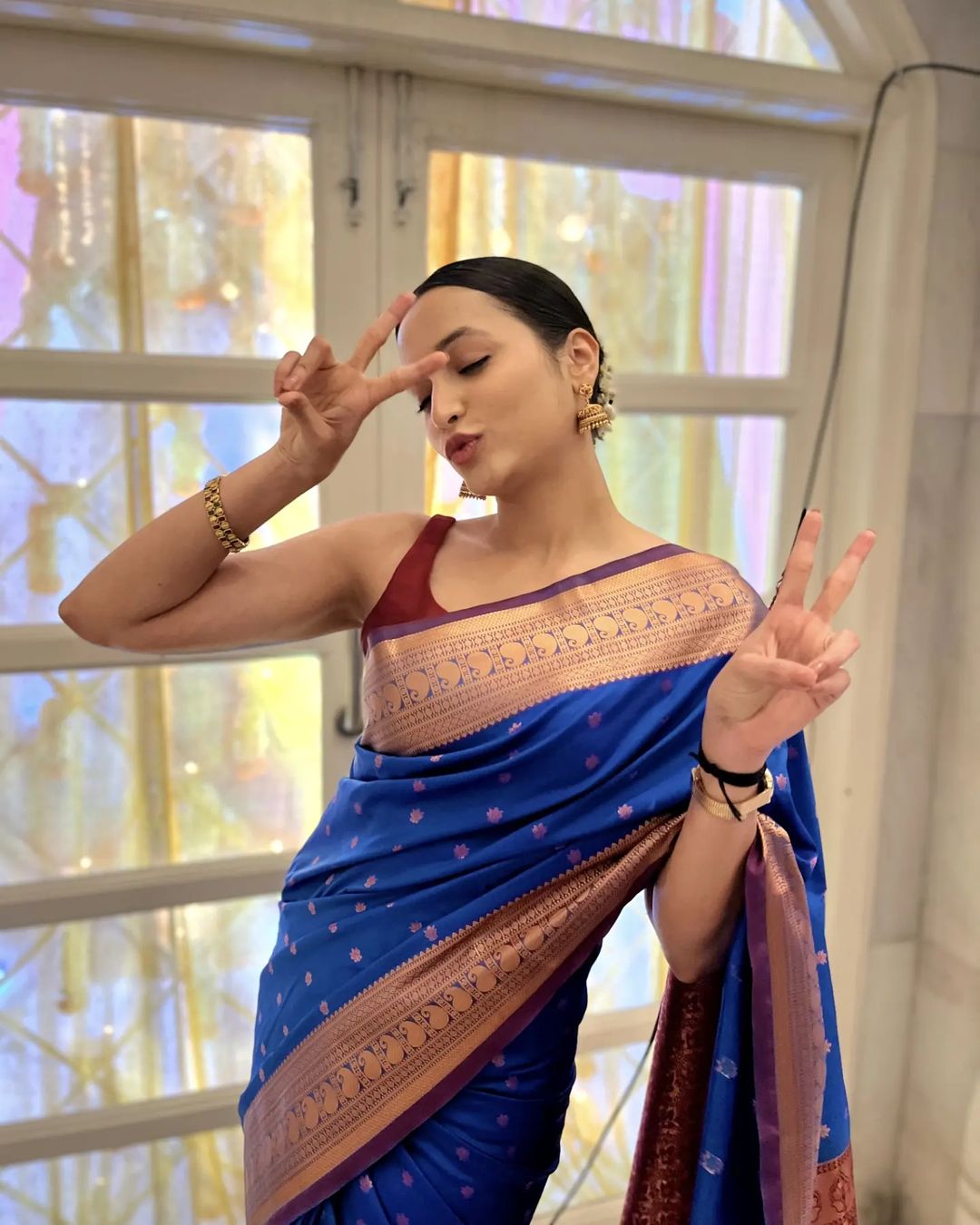 Actress Srinidhi Shetty Looking Fabulous in Blue Silk Saree