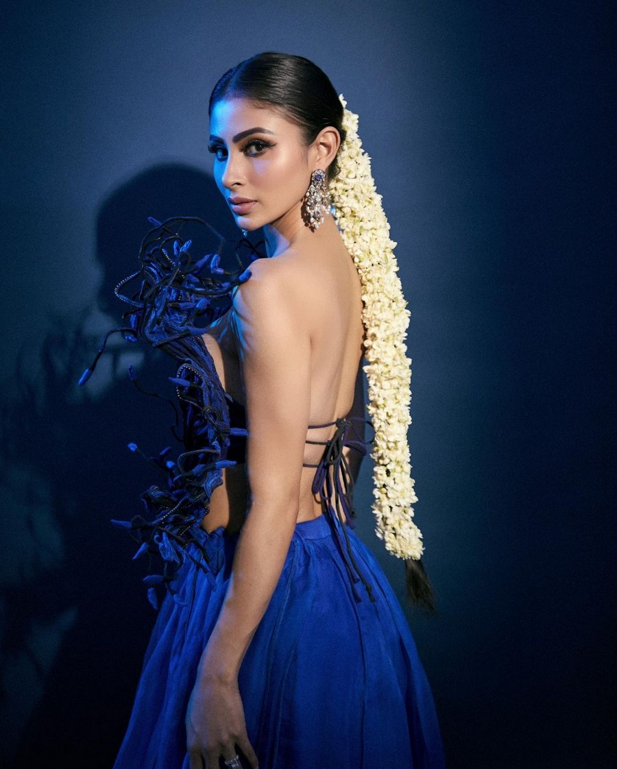 Actress Mouni Roy Cute Looks in Blue Dress