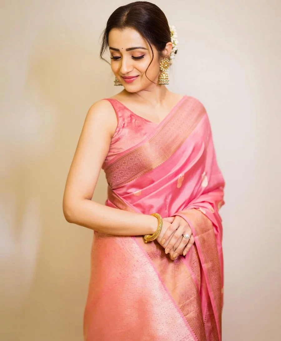 Trisha Looking Beautiful in Silk Pink Saree
