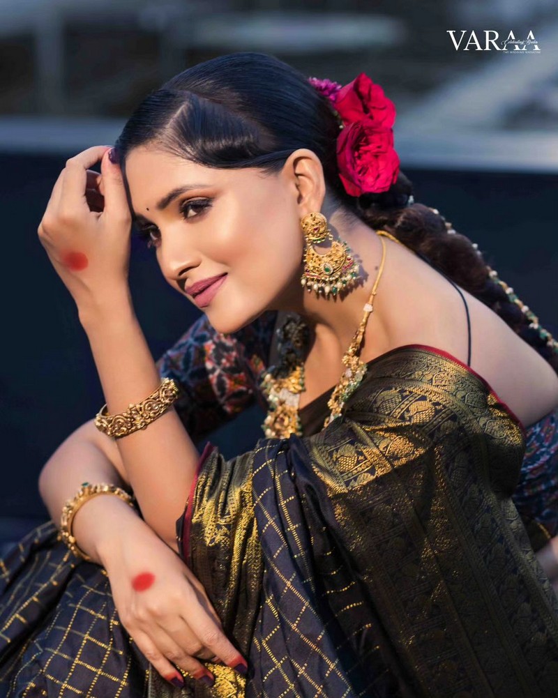 Vani Bhojan Beautiful Clicks in Shiny Black Saree
