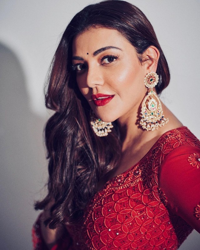 Kajal Captivating Looks in Red Dress