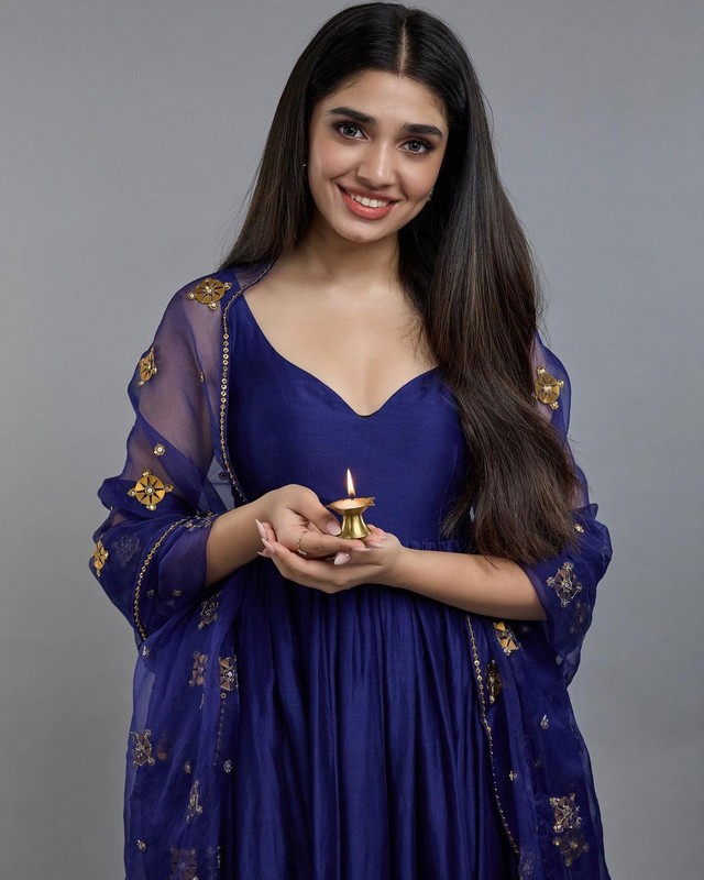 Krithi Shetty Looking Beautiful in Blue Dress