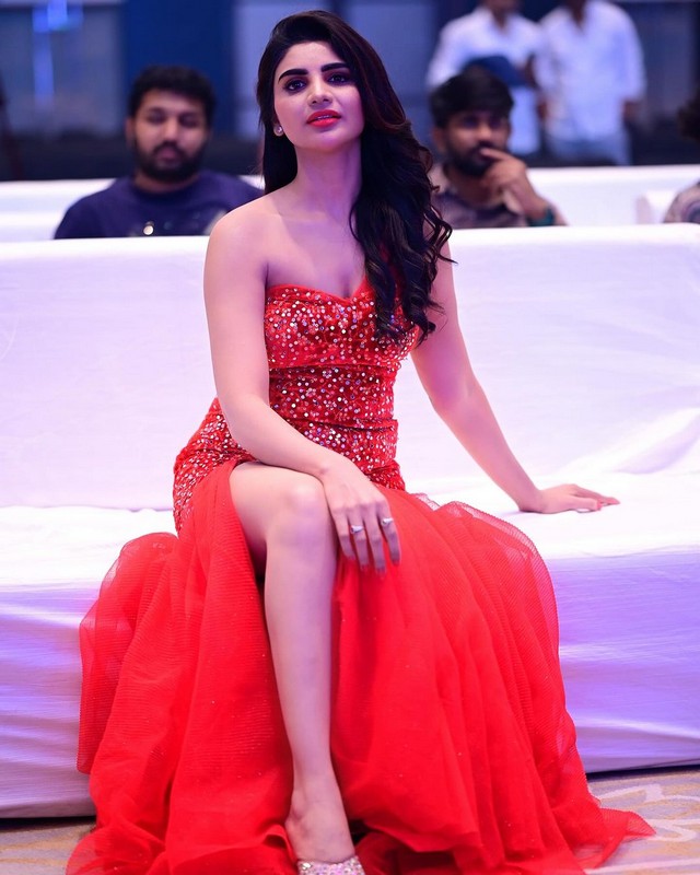 Jabardasth Varsha Beautiful Clicks in Red Dress
