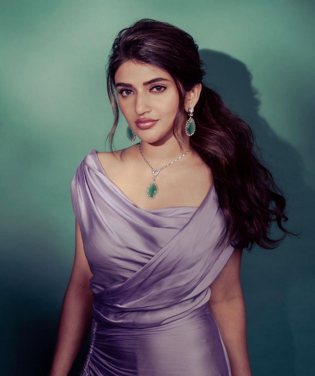 Sreeleela Looking Charming in Violet Dress