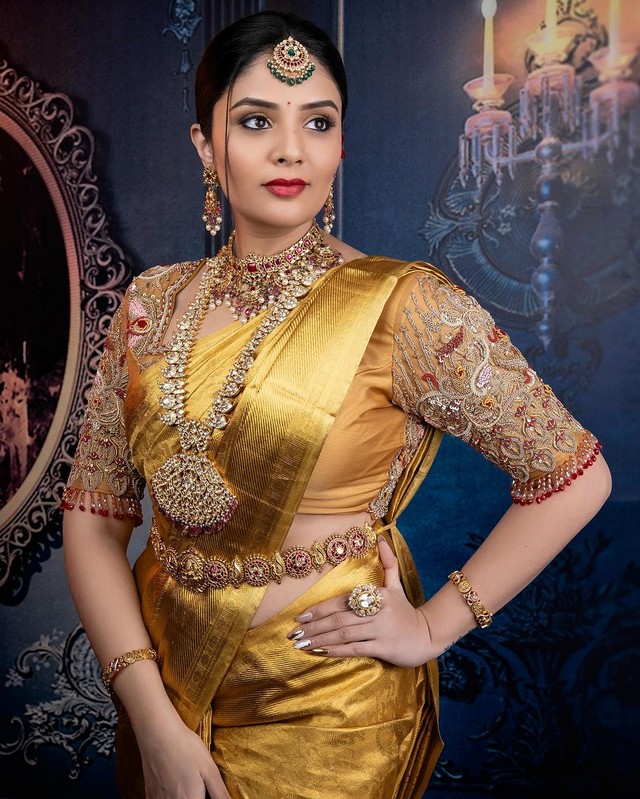Anchor Sreemukhi Amazing Looks in Shiny Silk Saree