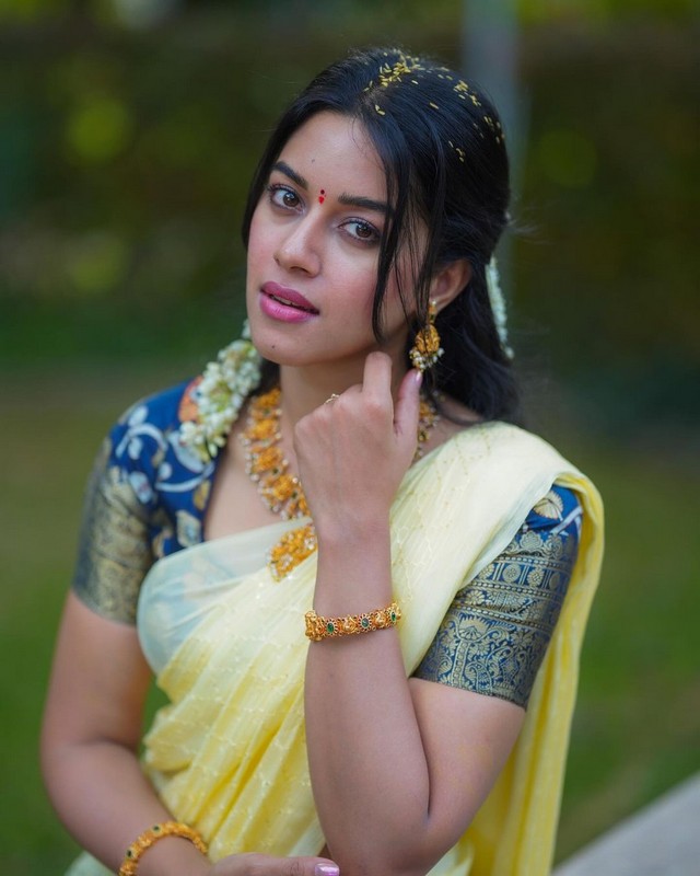 Mirnalini Ravi Delightful Looks in Yellow Half Saree