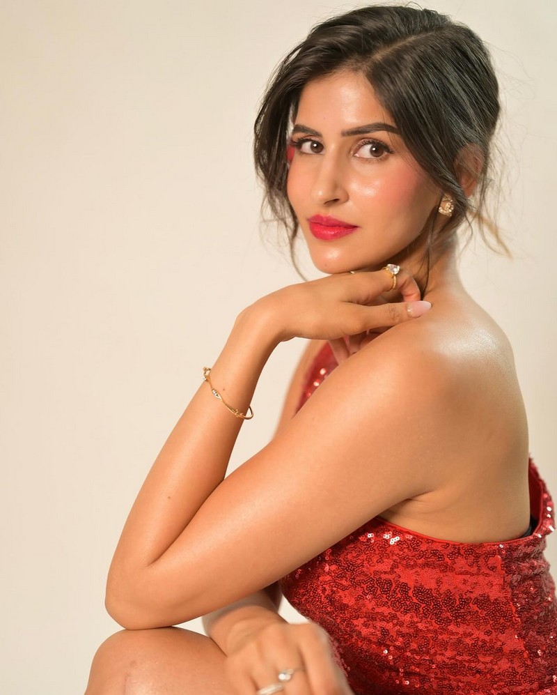 Sakshi Malik Delightful Clicks in Shiny Red Dress