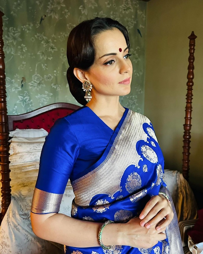 Kangana Ranaut Looking Gorgeous in Blue Silk Saree