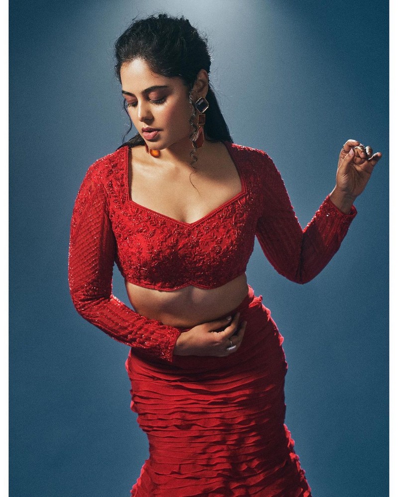 Bindu Madhavi Stunning Clicks in Red Dress